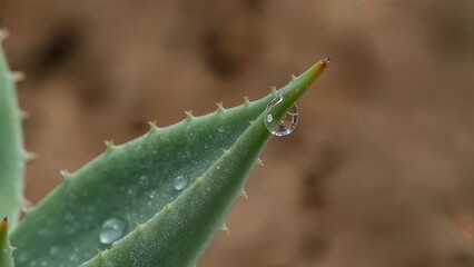 Macro Photography of Aloe Vera Plant with Water Drops: Close-Up of Succulent’s Green Leaves, Sharp Tips, and Natural Texture