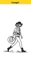 Western Cowgirl Vector Illustration – Stylish Black & White Fashion Portrait
