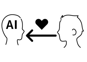 人工知能に恋をする男性のシルエット
