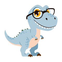 Cute dinosaur wearing glasses, flat vector illustration in a simple style, white background. Vector illustration