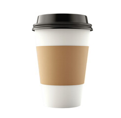 Isolated 3d rendered coffee cup with a black lid and a cardboard sleeve transparent background