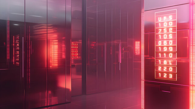 Glowing Red Digital Data Server Room - Powered by Adobe