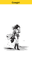 Western Cowgirl Vector Illustration – Stylish Black & White Fashion Portrait