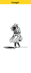 Western Cowgirl Vector Illustration – Stylish Black & White Fashion Portrait