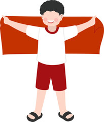 illustration of boy holding indonesia flag