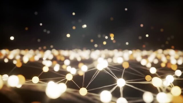 Cinematic Network Web: Pulsing Data Points and Dynamic Digital Ripples