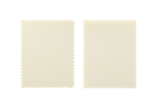 Two blank postage stamps isolated on transparent background