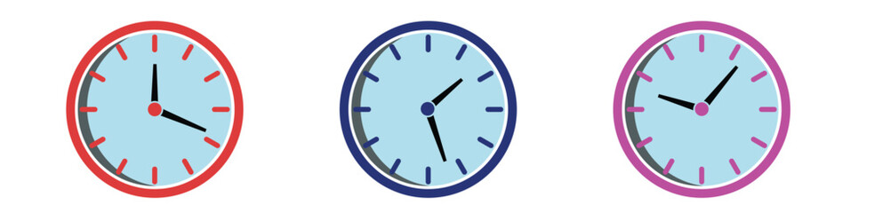 Minimal Clock Face Vector Set Colorful Designs Showing Different Times