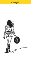 Western Cowgirl Vector Illustration – Stylish Black & White Fashion Portrait