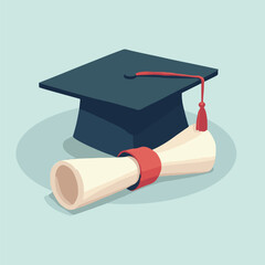 Graduation cap, diploma, and academic tassel icon for university student success and educational achievement