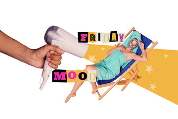 Creative poster collage of beautiful female enjoy friday mood relaxation spa salon lying...