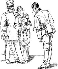 Vintage Soldier and Couple Illustration