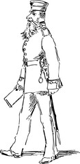 Vintage Illustration of a Military Officer Walking