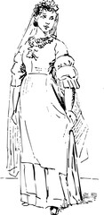 Vintage Bride in Elegant Dress Illustration