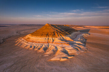 Spectacular and original Bokty mountain in Mangystan, Kazkhstan taken by a drone.