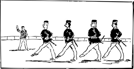 Vintage Illustration of Soldiers Marching in Formation