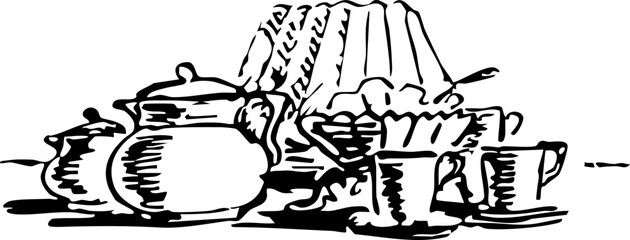 Vintage Tea Set Illustration