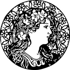 Vintage Floral Portrait Illustration