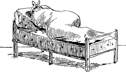 Vintage Illustration of a Person Sleeping in Bed