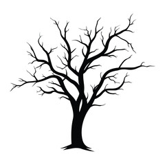 Obraz premium Vector art of silhouette of a bare tree with intricate branches isolated on white