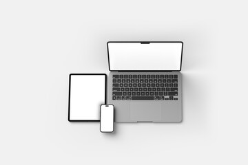 Device screen mockup. Smartphone, tablet and laptop, with blank screen for you design