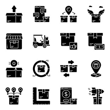 Set of Cargo and Shipment Solid Icons

