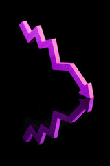 A purple zigzag arrow with a downward trend reflects on a black surface, symbolizing financial...