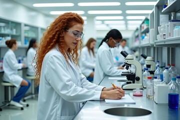 Obraz premium Scientists research innovation in modern laboratory