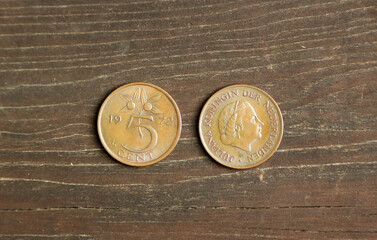 Dutch small coin on wooden table