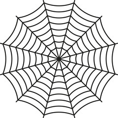 Spider web drawing in linear silhouette form. Black and white line art for Halloween. Vector illustration.