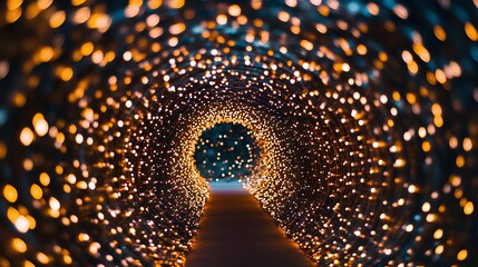 Tunnel of Light: An artistic tunnel of shimmering lights draws the eye inward, leading to a distant focal point and evoking a sense of journey and wonder.