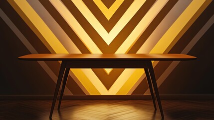 Minimalist Desk Design: A stylish and elegant wooden desk stands gracefully against a striking geometric backdrop, radiating sophistication and modernity.