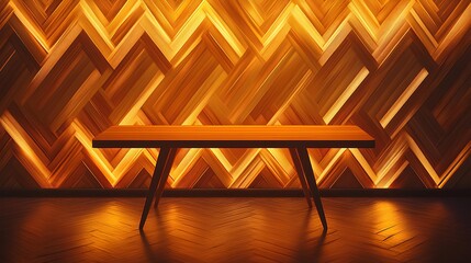 Wooden Table Display: A beautifully crafted wooden table stands proudly in a meticulously designed room, with a stylish wood-panel backdrop, creating a compelling scene.