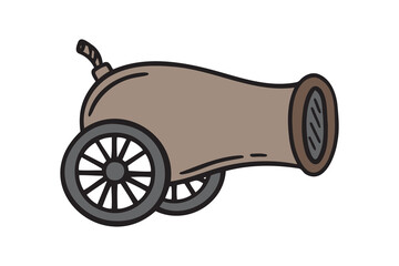 vintage cannon icon doodle hand drawn. Cartoon colorful drawing clipart symbol