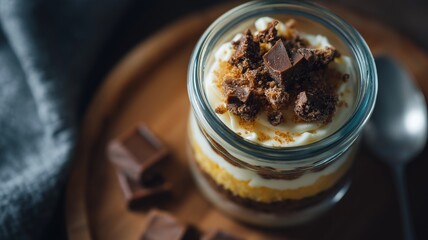Sweet dessert features layers of cream, chocolate, and cookie crumbs in a stylish jar.