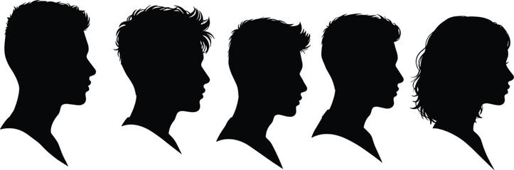 Silhouette Profile Heads of Diverse Young People, Illustrating Identity, Communication, Youth, and Human Diversity for Modern Lifestyle and Social Concepts.