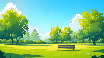 flat vector style park scene cartoon trees