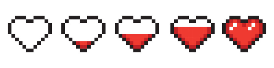 Pixel game life bar. Vector art 8 bit health heart bar. Gaming controller, symbols set © dariachekman