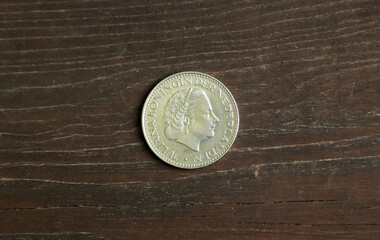 Dutch small coin on wooden table