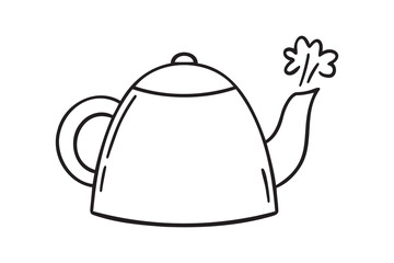 kettle boiling icon doodle hand drawn. Outline line drawing clipart symbol
