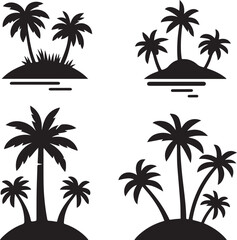 Obraz premium Palm tree silhouettes on a tropical summer landscape with beach and nature elements