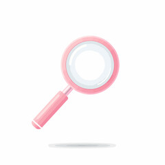 Pink Magnifying Glass with Handle Clear Lens and Shadow Isolated on White.