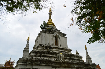 White Pagoda, Lanna Architecture, Symbols of Buddhism, South East Asia at Wat Chang Kam or Wat Kan...