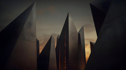 Geometric Concrete Cityscape At Sunset