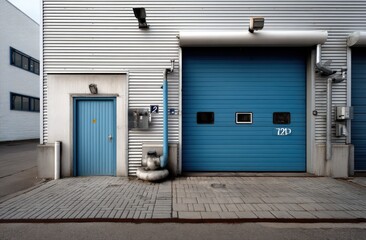 Fototapeta premium A large blue building with many windows and doors