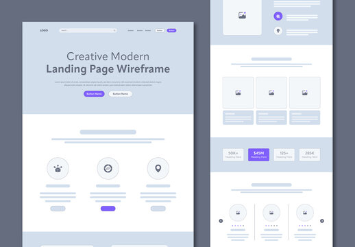 Clean Minimalist Landing Page Wireframe Template