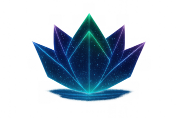 Luminous neon lotus glowing with ethereal radiance, translucent petals emanating vibrant cosmic energy