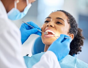  A person at the dentist having there teeth checked 