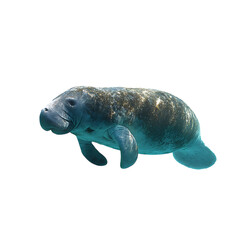 A manatee swims gracefully, isolated on a transparent background on transparent background