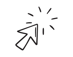 click arrow hand drawn doodle icon. Outline cursor click arrow line drawing clipart symbol